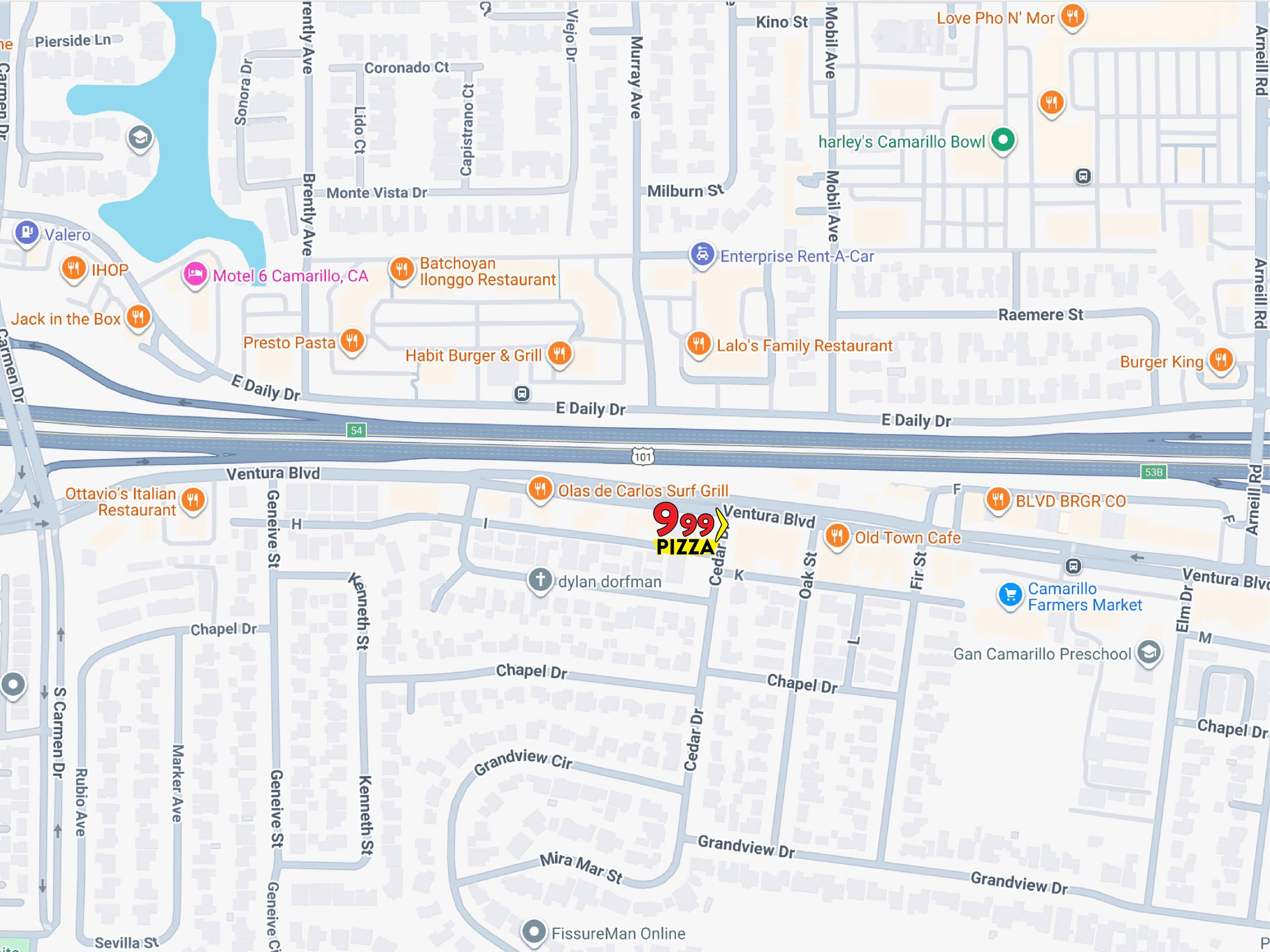 Map to 999 Arcade in Old Town Camarillo
